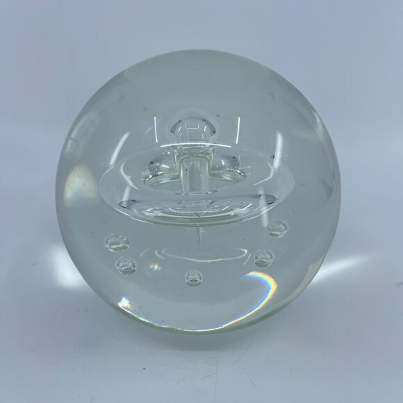 vintage clear glass orb paperweight with splash bubble design - Picture 2 of 6
